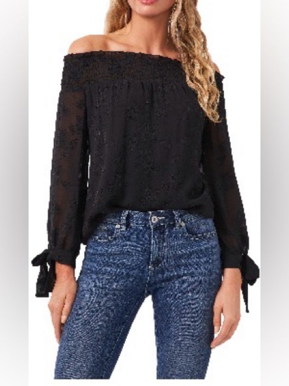 NWT CeCe Off the Shoulder Jacquard Blouse